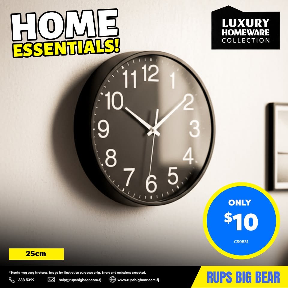 Modern Black Wall Clock 25cm