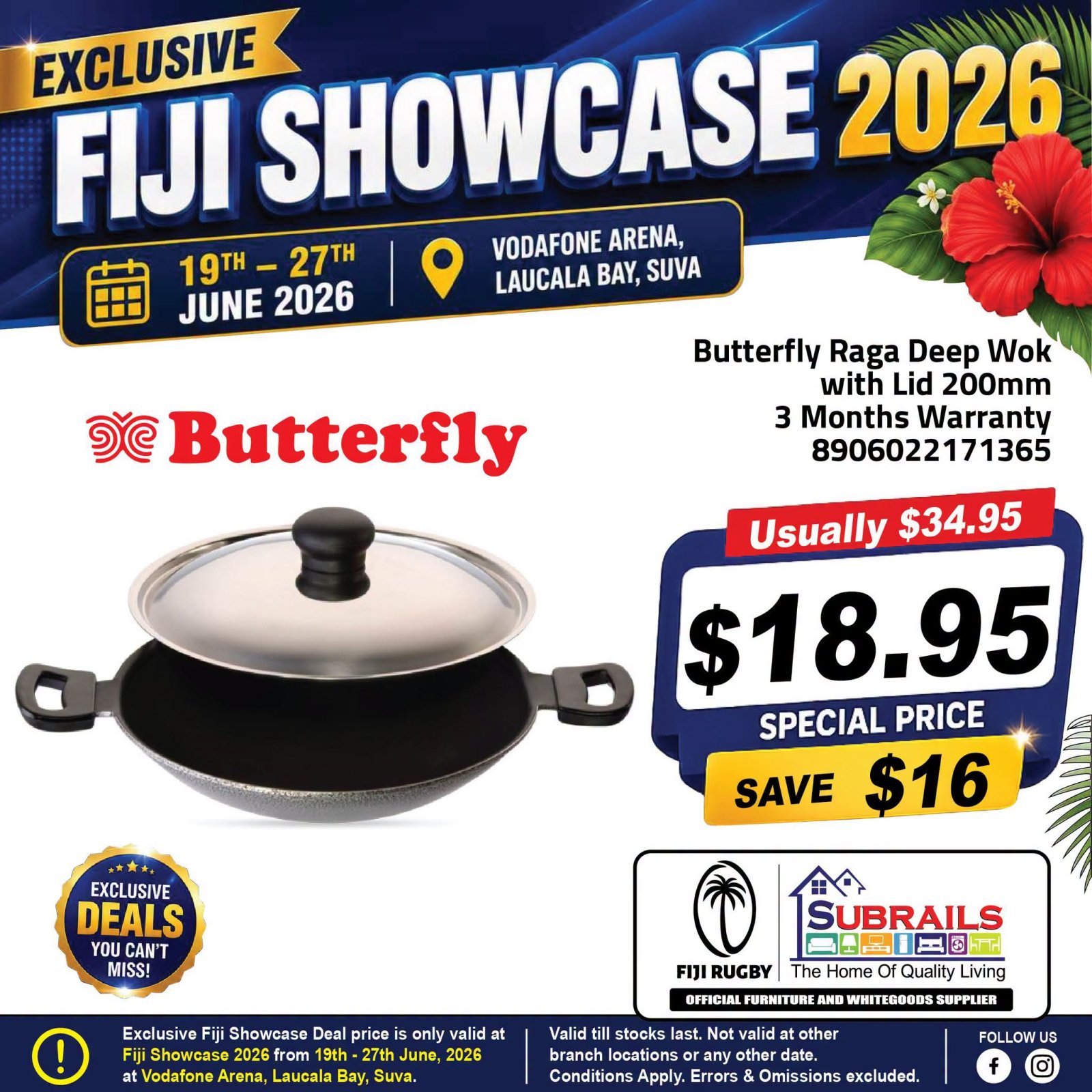 Butterfly Raga Deep Wok with Lid 200mm