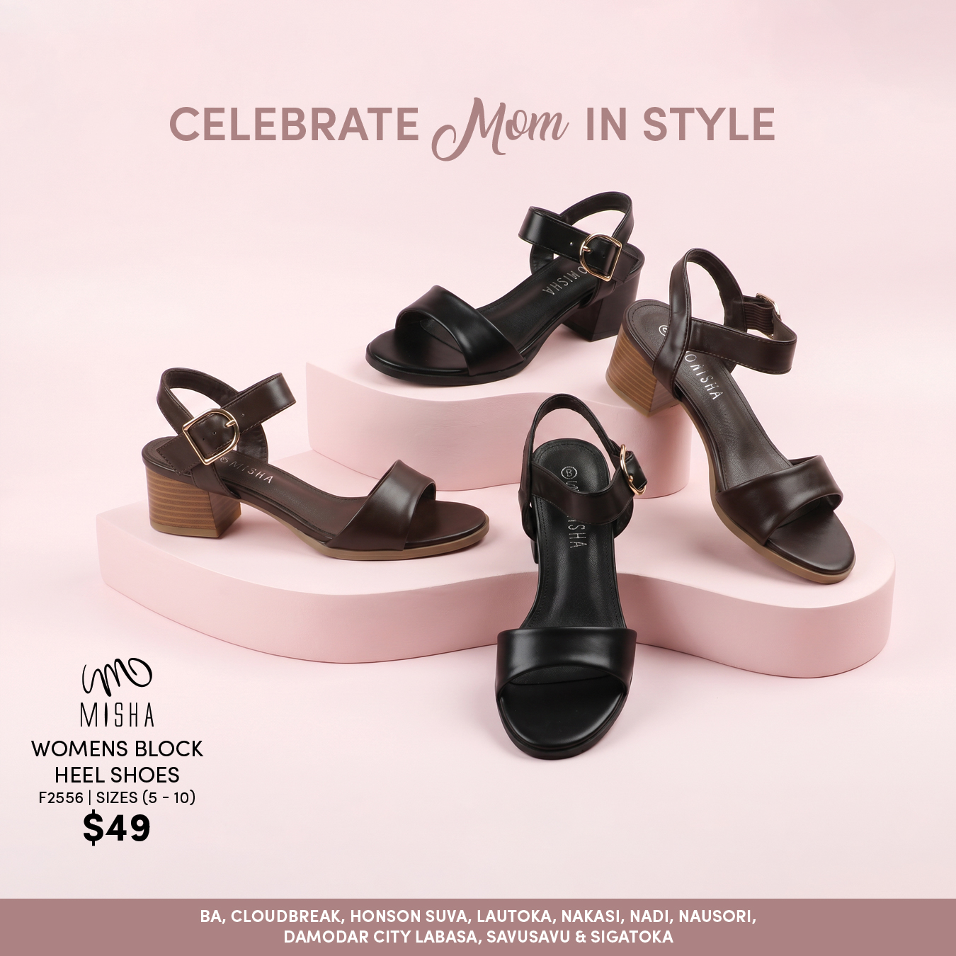 MISHA Womens Block Heel Shoes - Sizes (5 - 10)